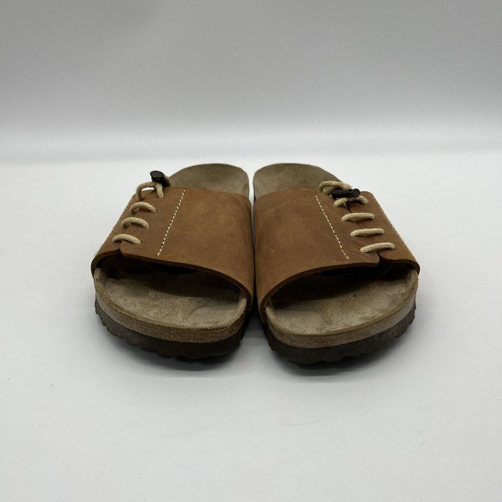 Vtg Birkenstock Papillio Leather Laced Wide Band Slides Womens 7 (38) Brown - Picture 6 of 11